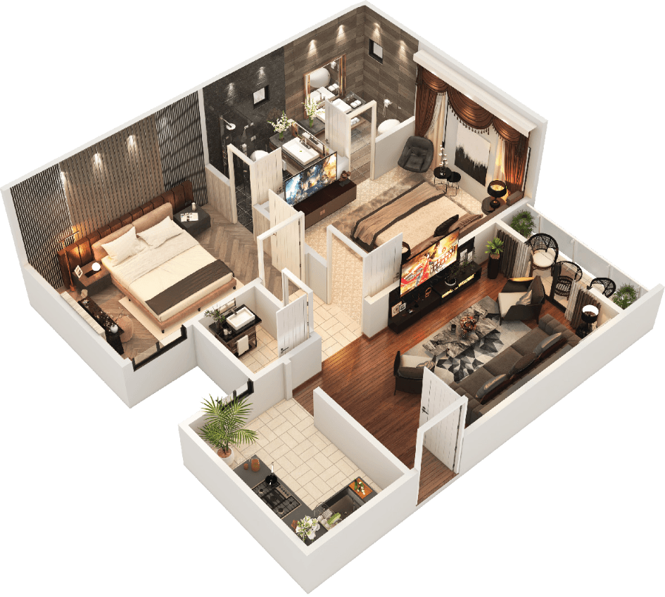 2 Bedroom + Lounge Layout Plan